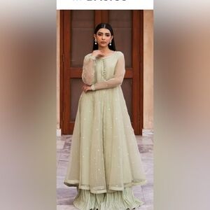 Elegant Long Sleeve Green Dress with dupatta